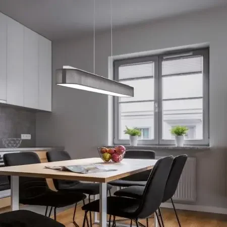 100cm Helestra BOKI LED Pendelleuchte mattmessing mit Stoffschirm anthrazit & EASY-LIFT Höhenverstellung Geld-Zurück-Garantie