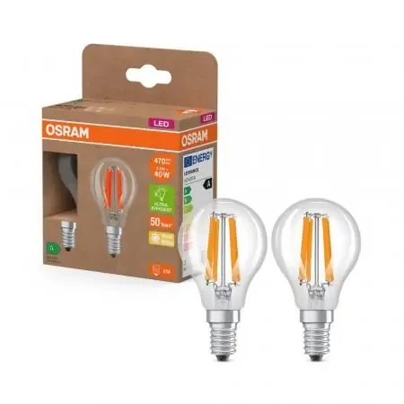 2er OSRAM E14 LED Lampe Classic klar 2,2W wie 40W warmweißes Licht 2700K – Energy efficiency class A Echt
