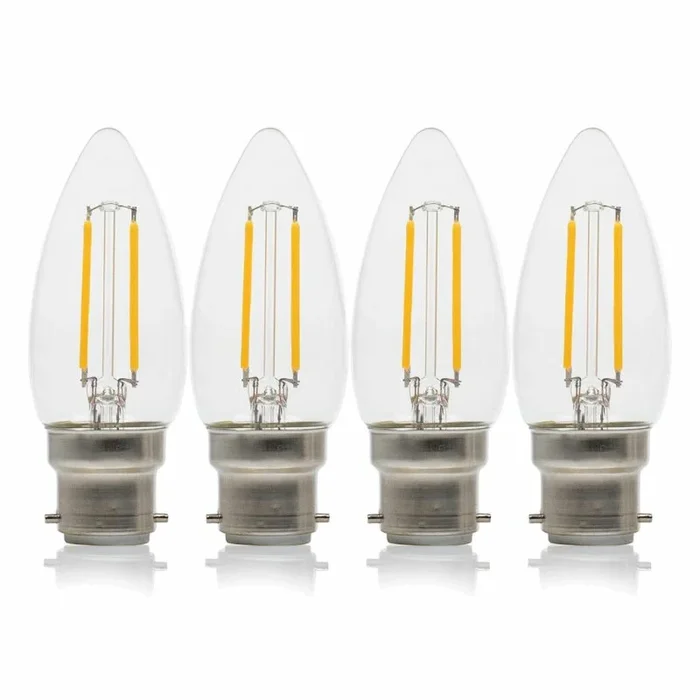 4 x XQ-lite LED Filament Leuchtmittel Kerzen 2W = 25W B22 klar 200lm warmweiß 2700K