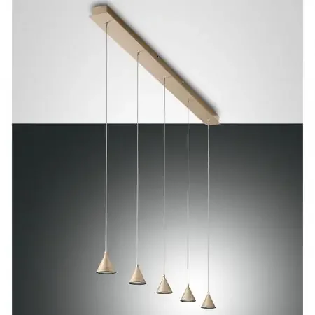 5-flammige Delta LED Pendelleuchte in Gold edelmatt dimmbar mit warmweißem Licht von Fabas Luce Online Kaufen