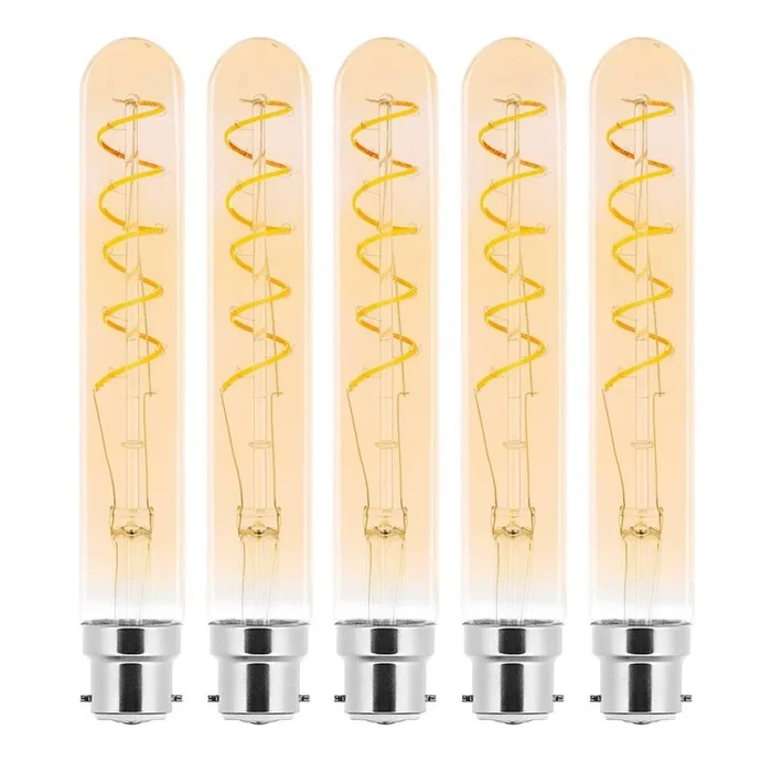 5 x LED Spiral Filament Leuchtmittel Röhre T30 2,5W B22 Gold extra warmweiß 2000K