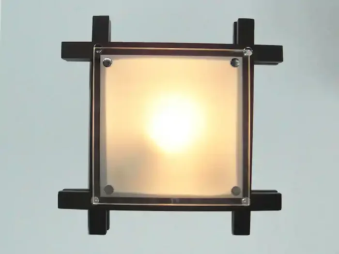 Ab Werk Globo Deckenleuchte EDISON mit Holzrahmen und Glas, Quadrat 27cm