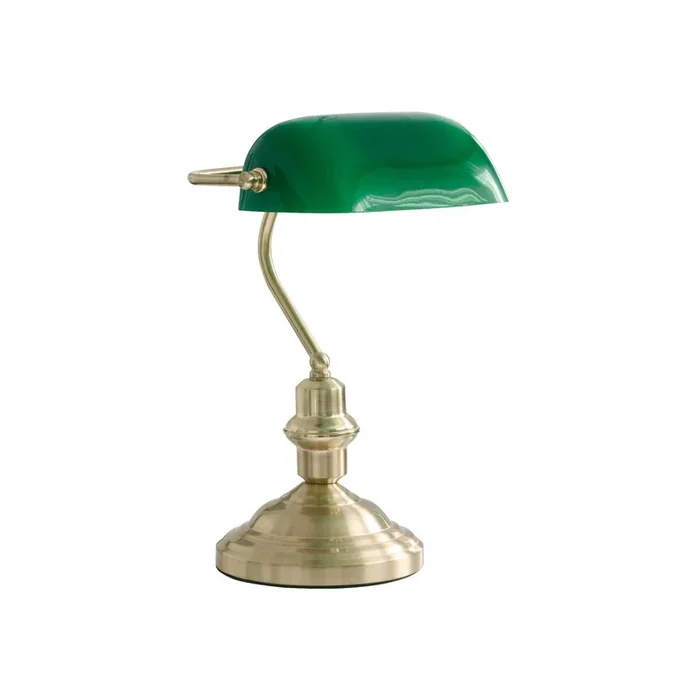 Antique Banker Tischleuchte messing Glas grün