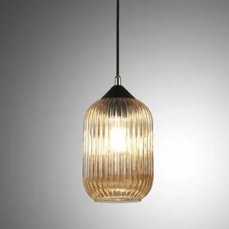 Ausverkauf Aston Pendelleuchte in Amber in Riffeloptik italienisches Design von Fabas Luce
