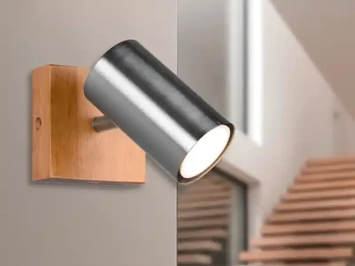 Bestseller meineWunschleuchte LED Wand- & Deckenstrahler Silber mit Holz, Breite 9cm