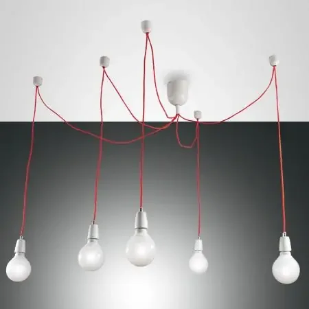 BLOG 5-flammige PENDELLEUCHTE IN WEISS MIT ROTEN TEXTILUMMANTELTEN KABELN VON FABAS LUCE Saisonangebot