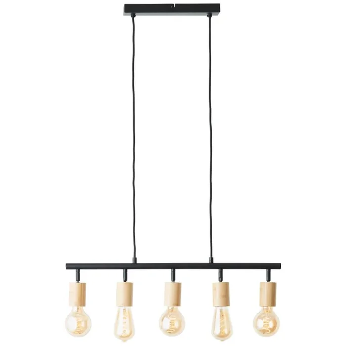 Brilliant – Hängelampe mit 5 Leuchten Tiffany schwarz mit Holz