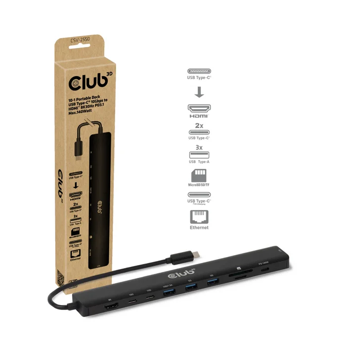 Club 3D Dockingstation – USB-C 3.2 Docking Station 140W *schwarz*