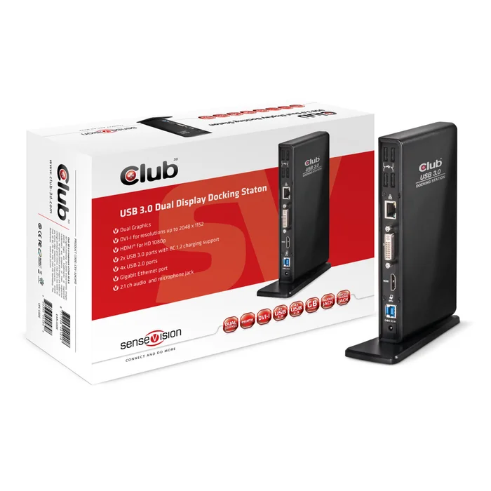 Club 3D SenseVision Dock Station – USB3.0 4K Dual Display Docking Station *schwarz*