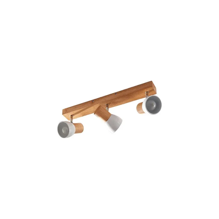 Deckenleuchte ELTASSO, 3-flammig, lang, 3x E14, Holz hell / Metall-Schirm wei� matt