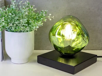 ECO-LIGHT Kleine Tischleuchte CANOPUS ausgefallene Glaskugel in Grün, Höhe 17,5cm