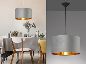 Fischer & Honsel Pendelleuchte AURA mit Lampenschirm Samt Grau – innen Gold, Ø 40cm