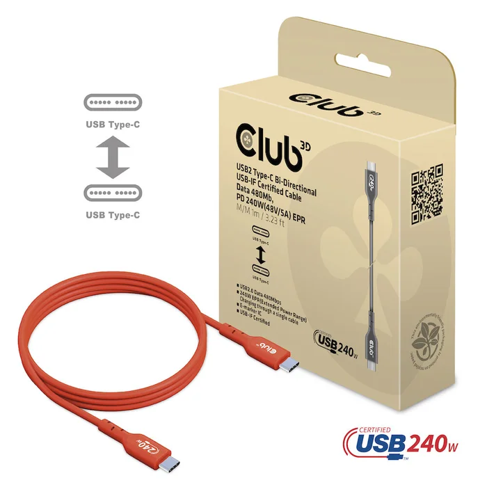 Kabel USB 2.0 C (St) => C (St) 1,0m *Club 3D* 240W