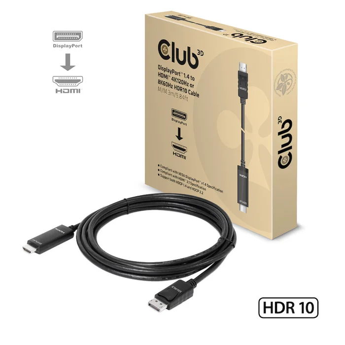 Kabel Video DisplayPort 1.4 => HDMI 4K120Hz oder 8K60Hz HDR10 ST/ST 3,0m *Club3D*