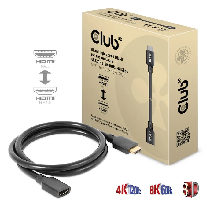 Kabel Video HDMI 2.1 Ultra High Speed 4K120Hz 8K60Hz 48Gbps ST/BU 1,0m *Club3D*