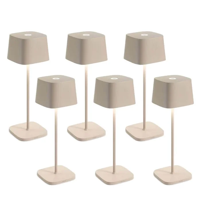 LED Akku-Tischleuchte OFELIA TAVOLO PRO, 6er Set, 29cm, 2,2W, 2200/2700/3000K, 231/244/252lm, IP65, mit Touch-Dimmer, sandfarben