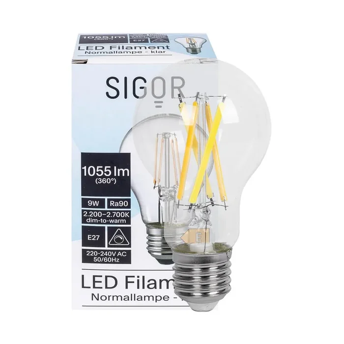 LED-Filament-Lampe AGL-Form klar E27 2700K bis 2200K 9W 1055lm