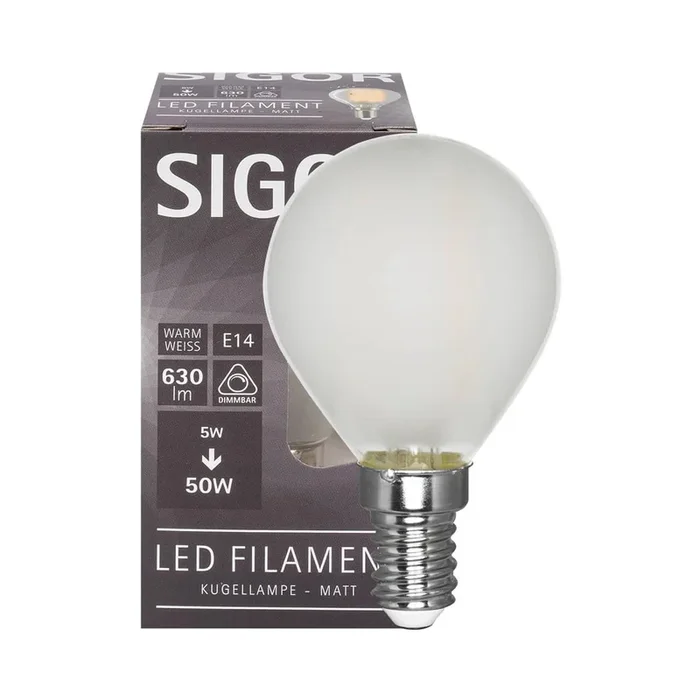 LED-Filament-Lampe E14 Tropfen-Form 5W matt, 630lm 2700K