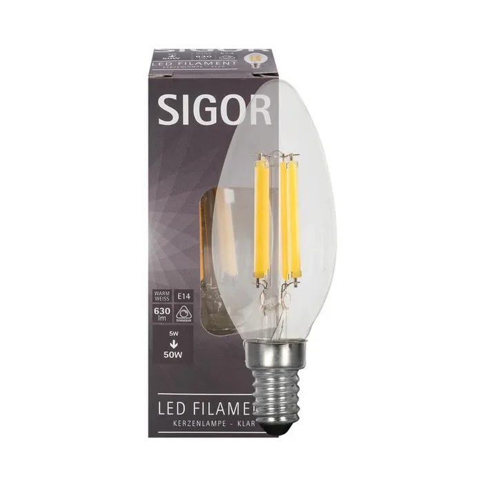 LED -filamentlamp E14 kaarsenvorm 5,0W Clear 630lm