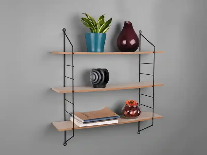 Limited Edition MIRRORS AND MORE String Wandregal CLARA – 3 Regalbretter aus Holz & Metall schwarz 60x62cm