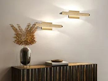 meineWunschleuchte 2er SET LED Wandlampen Blattgoldfarben schwenkbar & dimmbar, Breite 40cm