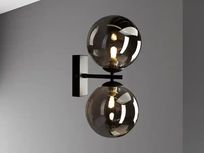 meineWunschleuchte Außergewöhnliche LED Wandlampe Schwarz Glaskugeln Rauchglas, Höhe 23cm Weltweiter Versand