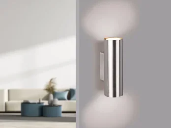 meineWunschleuchte Dimmbare LED Up & Down Innenwandleuchte aus Silber mattem Metall, Höhe 18cm