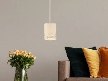 meineWunschleuchte Kleine LED Pendelleuchte aus Stoff, 4-stufig höhenverstellbar, Ø 15cm