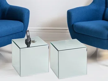 meineWunschleuchte Kleiner Beistelltisch mit Spiegelglas im 2er Set, Höhe 45cm