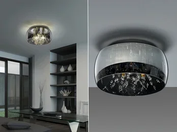 meineWunschleuchte Kristall LED Deckenleuchte Glas Chrom verspiegelt & Rauchglas Optik, Ø 34cm