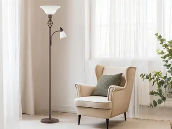 meineWunschleuchte LED Deckenfluter mit Leselampe im Landhausstil, Rostoptik Höhe 180cm