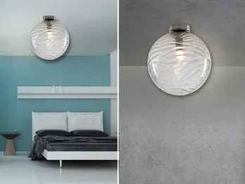 meineWunschleuchte LED Deckenleuchte Glaskugel Wellenmuster Transparent, Globe Ø25cm