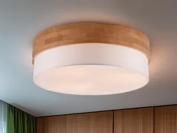meineWunschleuchte LED Deckenleuchte Holzlampe mit Stoffschirm Weiß, Ø 50cm