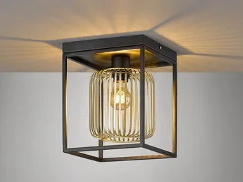 meineWunschleuchte LED Deckenleuchte Schwarz Gold dimmbar über Schalter, Quadrat 23cm