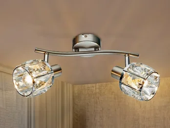 meineWunschleuchte LED Deckenstrahler 2-flammig mit Glaskristallen Silber matt, Breite 28cm