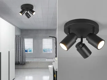 meineWunschleuchte LED Deckenstrahler Badezimmerlampe Schwarz 3-flammig, Ø 20cm