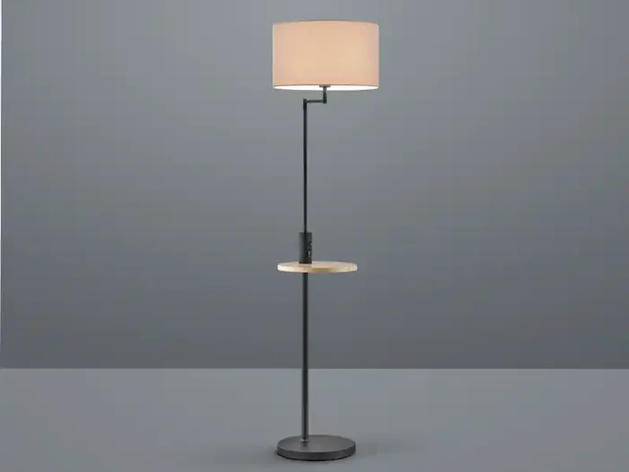 meineWunschleuchte LED Stehleuchte Schwarz matt mit Stoffschirm, Ablagetisch & USB Anschluss, 160cm Bestseller