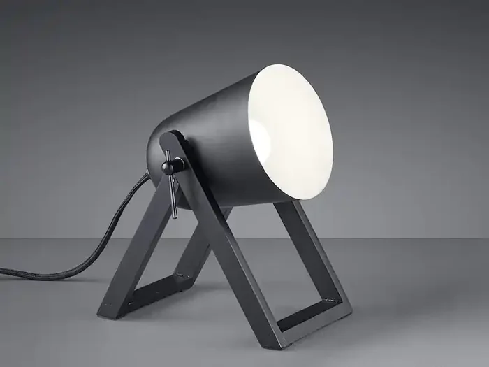 meineWunschleuchte LED Tischleuchte Naturholz mit Metallschirm Schwarz matt, Höhe 21cm Kracherpreis