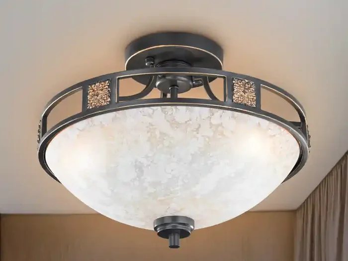 meineWunschleuchte Rustikale LED Deckenleuchte Rostoptik mit Glasschirm Alabasterfarben Ø 42cm Kostenloser Rückversand