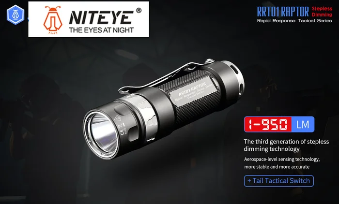 Niteye Jet RRT01 NEW 2020 Cree LED Raptor Tactical mit stufenlosen Drehring 950 Lumen