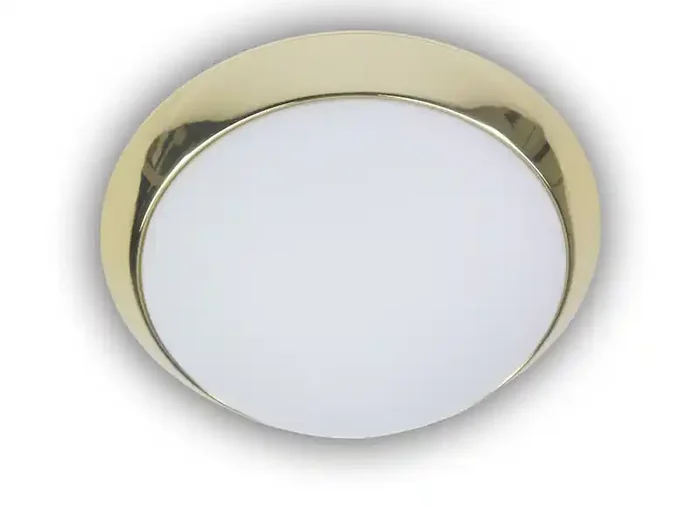 Preis Gesenkt Niermann Deckenleuchte / Deckenschale, Opalglas matt, Dekorring Messing poliert, Ø 25cm