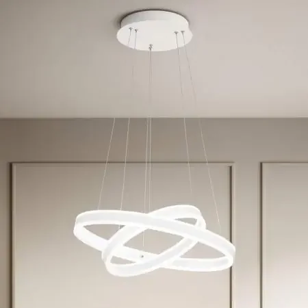Preisreduziert Palau LED-Pendelleuchte in Doppel-Ringform in Weiß up&downlight dimmbar Ø40+60cm von Fabas Luce