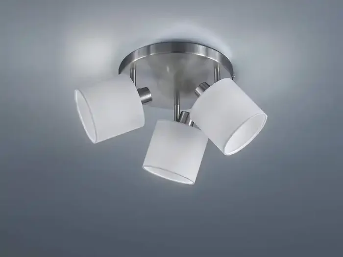 Schneller Versand meineWunschleuchte LED Deckenstrahler 3-flammig Silber & Stoffschirme Weiß, Ø 25cm