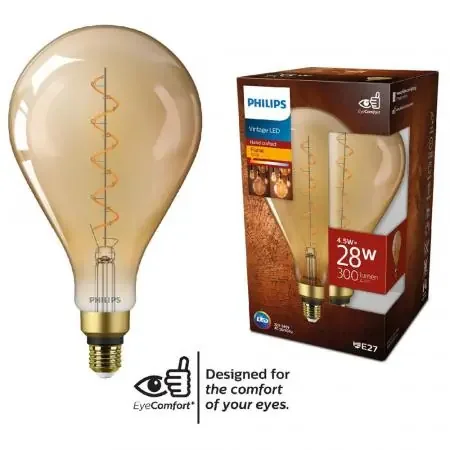 Sichere Zahlung Philips E27 LED Filament Lampe im vintage Design 4,5W wie 28W 1800K extra warmweißes Licht – Bernstein/Gold