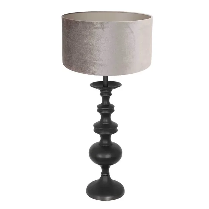 Steinhauer – Klassische Tischlampe Lyons C mit taupefarbener Samtkapuze