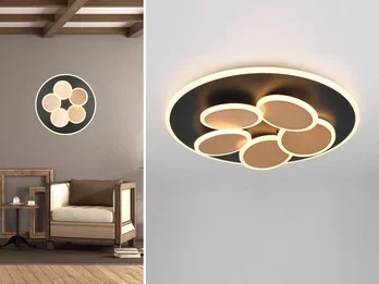 Trio Leuchten LED Wand- & Deckenleuchte MANDALA Schwarz Gold mit Fernbedienung dimmbar, Ø 49cm