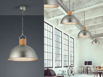 Trio Leuchten Pendelleuchte DELHI mit Metall Lampenschirm und Holzelement, Ø 45cm