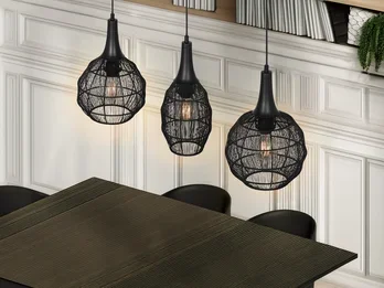 Trio Leuchten Pendelleuchte SORAYA 3-flammig mit Drahtgeflecht Schwarz, Breite 86cm
