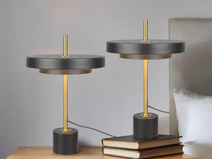 Wochenendangebot meineWunschleuchte 2er SET dimmbare LED Tischlampen im modernen Design, Schwarz Gold, Höhe 45,5cm