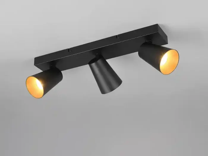 Wochenendangebot meineWunschleuchte LED Deckenstrahler Schwarz Gold 3-flammig, Breite 46cm